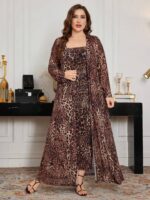 Leopard Print 2-Piece Dress & Cardigan Set